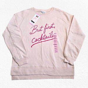 Wildfox Pink Peach But First, Cocktails Sweatshirt Crewneck Pullover Size Small